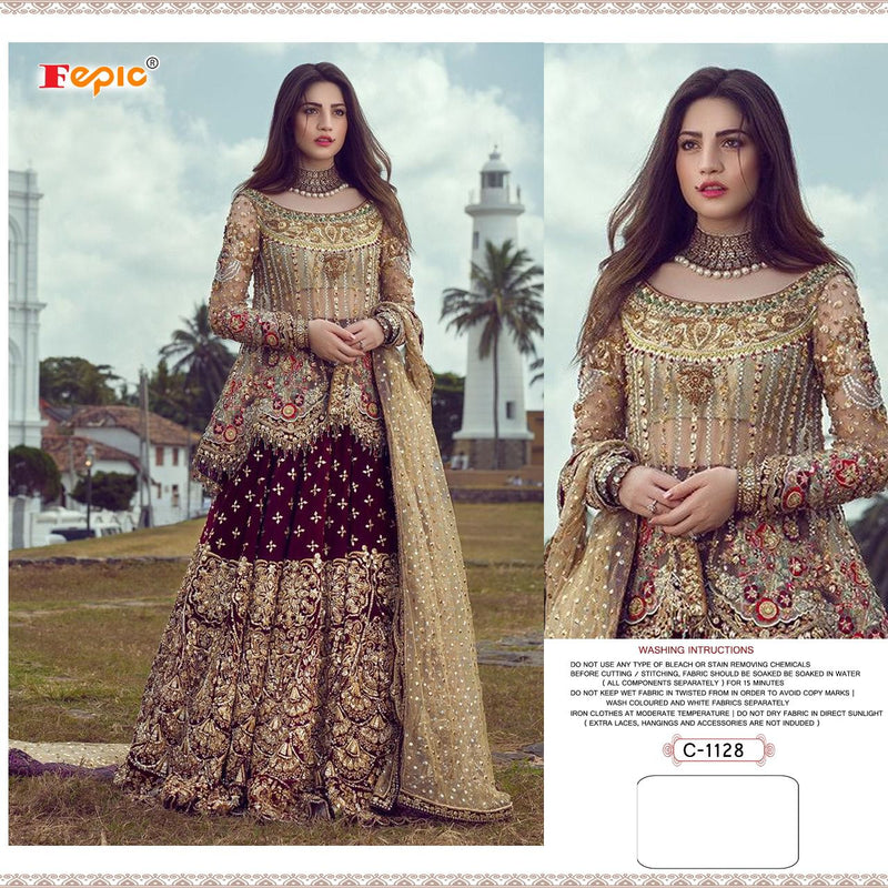 Fepic Suit C 1128 Colours Net Embroidered Heavy Handwork Bridal Wear