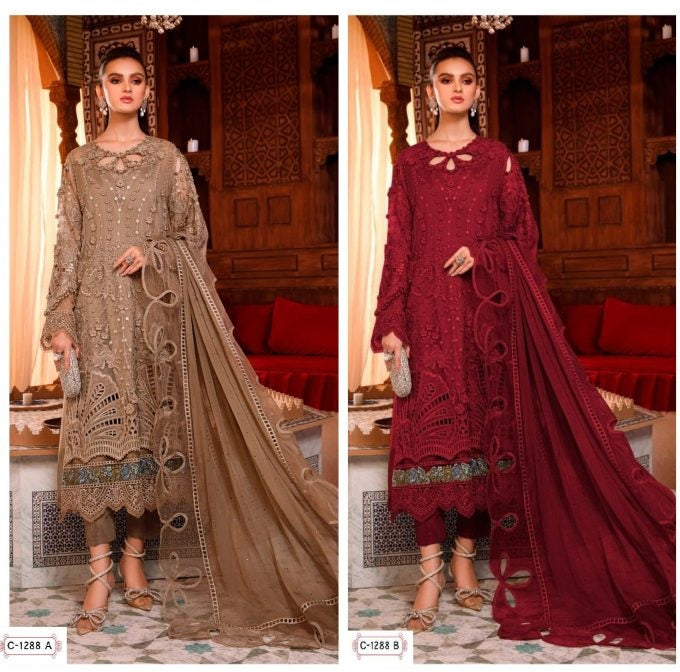 Fepic Suit Rosemeen C 1288 Organza Embroidered Pearl Work Pakistani Suit