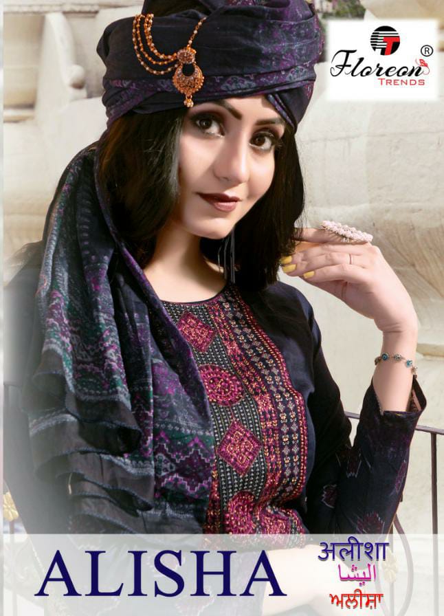 Floreon Trends Alisha Glaze Cotton Satin Print Embroidery Work Salwar Kameez