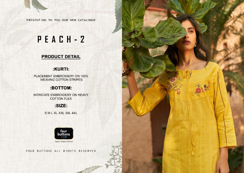 Four Buttons Peach Vol 2 Weaving Cotton Stripes With Embroidery Work Kurti