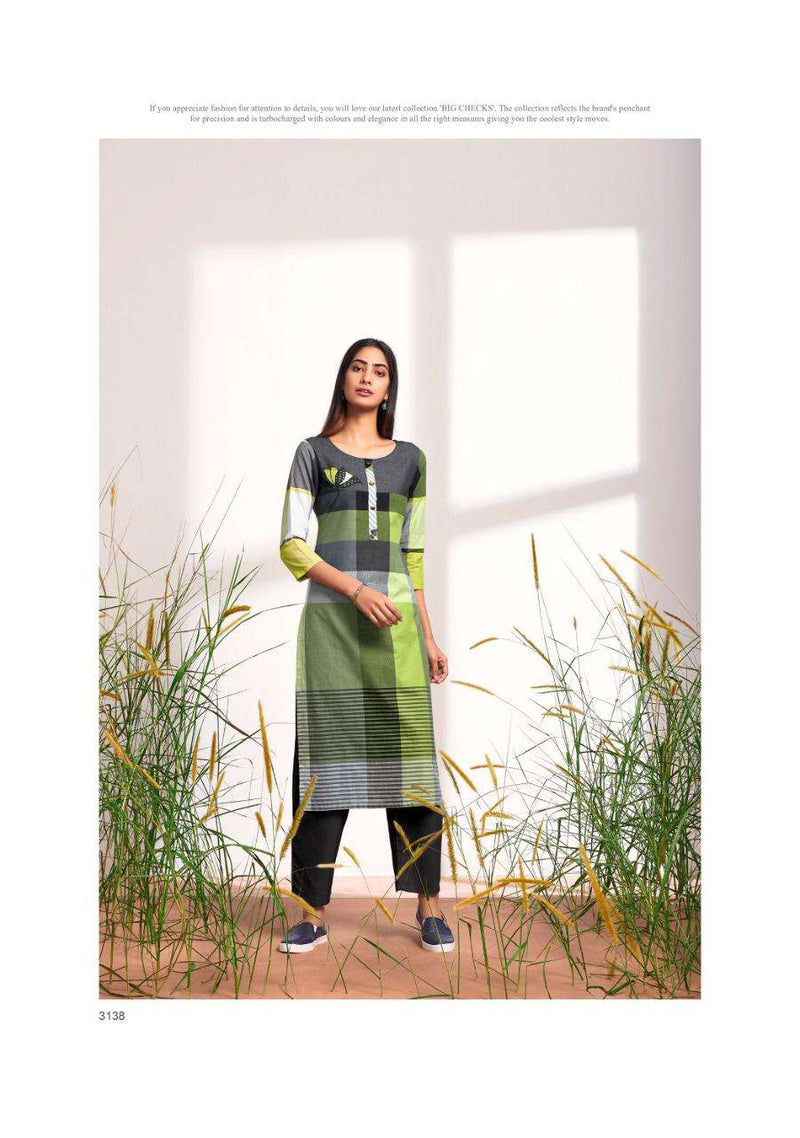 Four Buttons Big Cheks Pure Cotton Weaving Embroidered Work Kurti