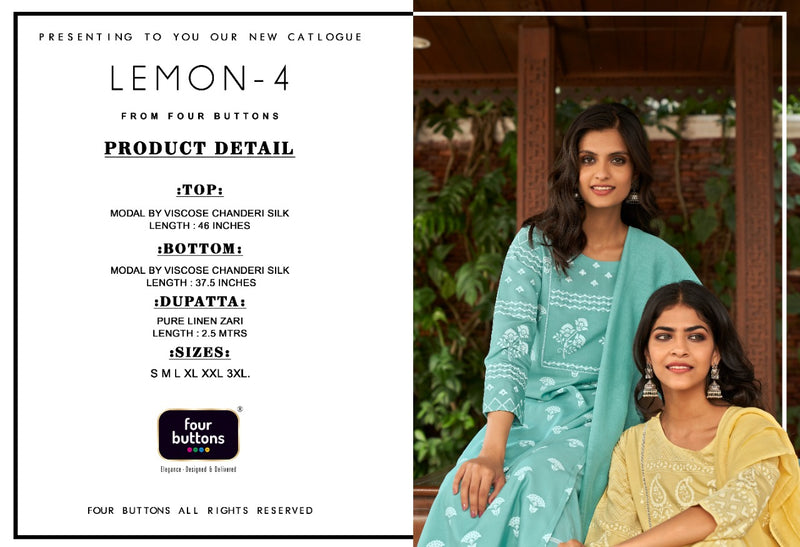 Four Button Lemon Vol 4 Viscous Handwork Casual Wear Kurti Collection