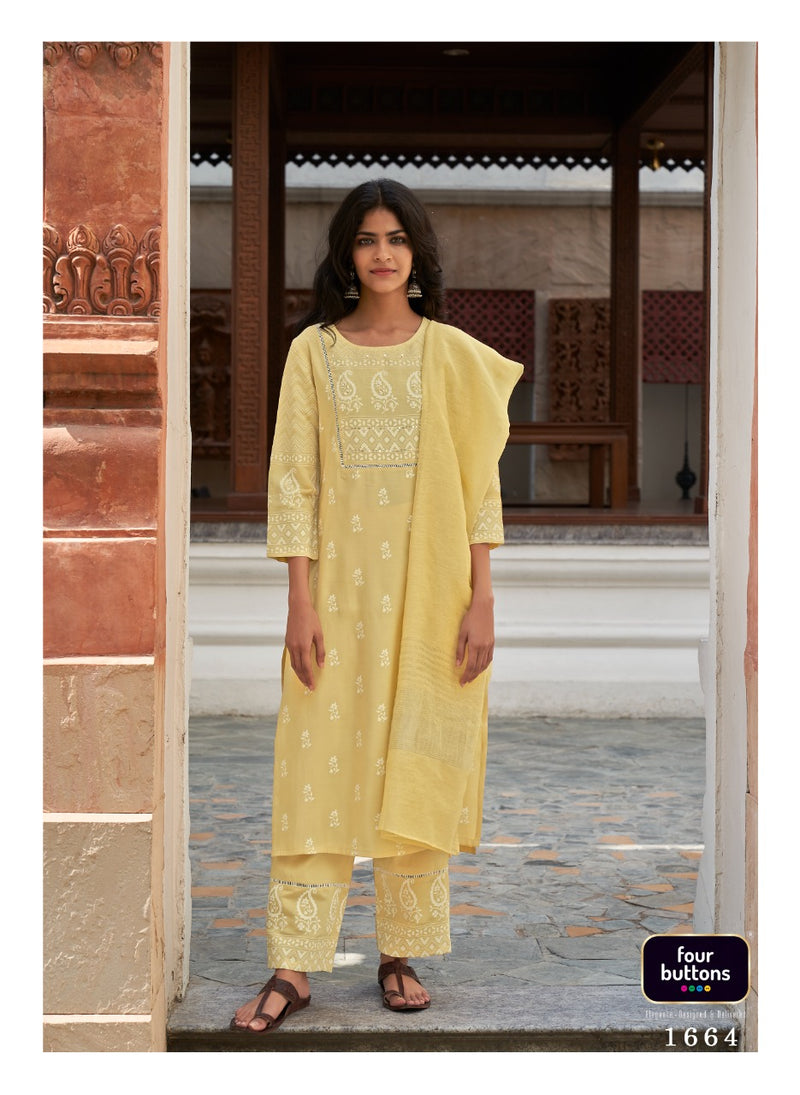 Four Button Lemon Vol 4 Viscous Handwork Casual Wear Kurti Collection