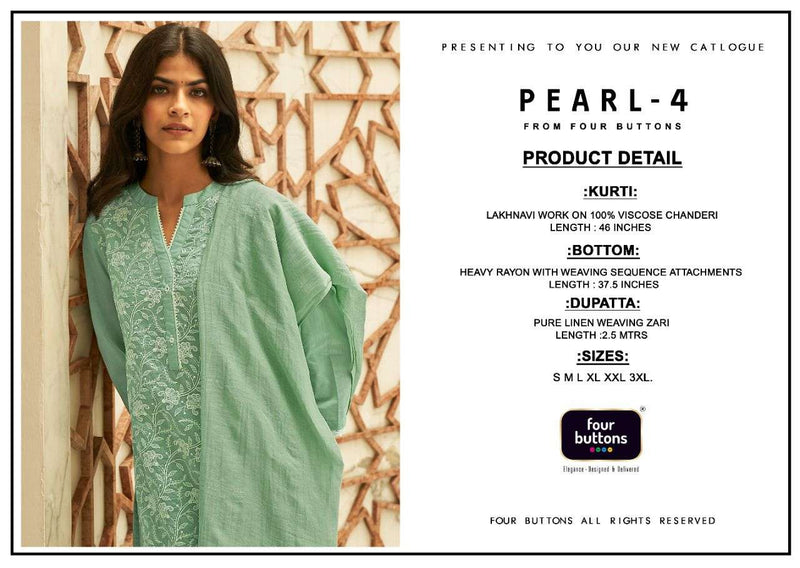 Four Button Pearl Vol 4 Lucknowi Work Stylish Kurti Wear
