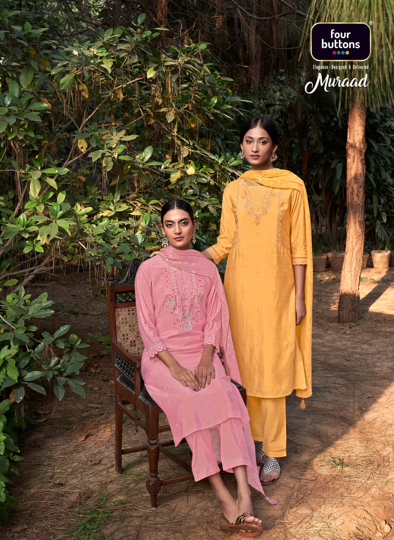 Four Buttons Muraad Pure Viscose Slub Silk Stylish Kurti Collection