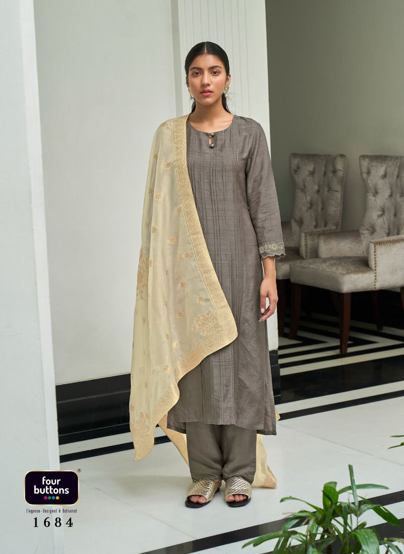 Four Buttons Noor Pure Bemberg Raw Silk Stylish Designer Wear Kurti