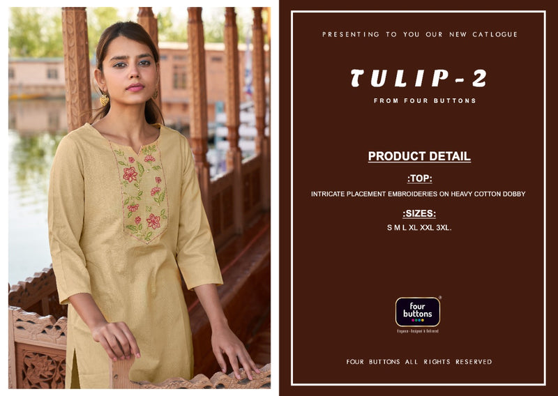Four Buttons Tulip Vol 2 Cotton Dobby Embroidery Work Casual Kurti