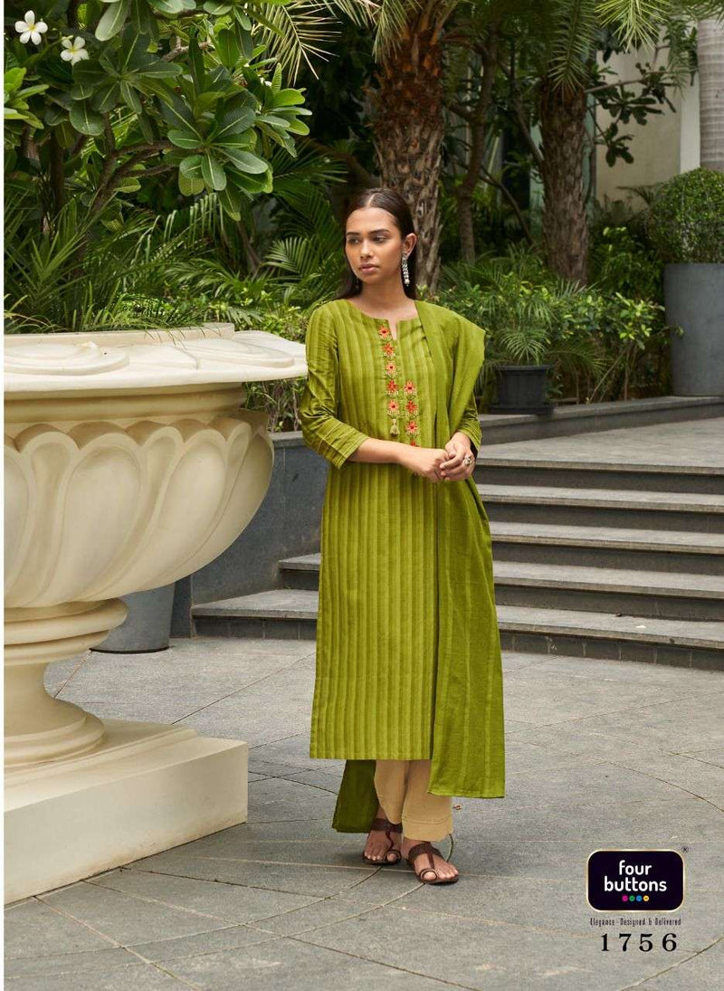 Four Buttons Ziba Pure Cotton Woven Stripes Stylish Designer Kurti Collection