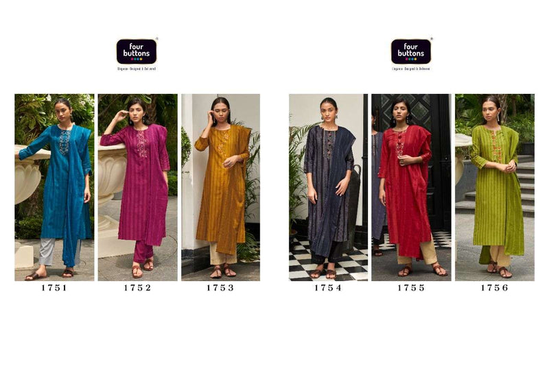 Four Buttons Ziba Pure Cotton Woven Stripes Stylish Designer Kurti Collection