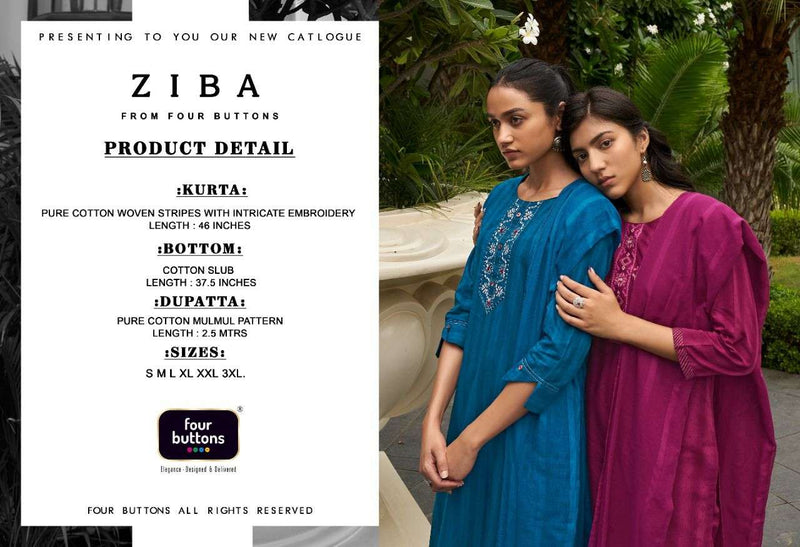 Four Buttons Ziba Pure Cotton Woven Stripes Stylish Designer Kurti Collection