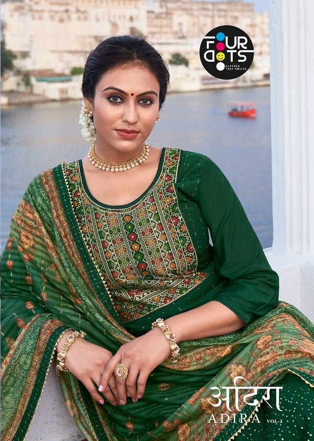Four Dots Adhira Vol 2 Muslin Embroidery Heavy Work Fancy Casual Wear Pakistani Salwar Kameez