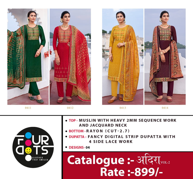 Four Dots Adhira Vol 2 Muslin Embroidery Heavy Work Fancy Casual Wear Pakistani Salwar Kameez