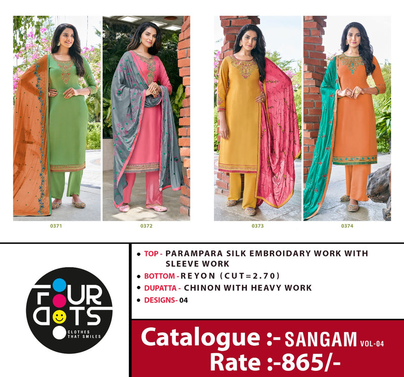 Four Dots Sangam Vol 4 Parampara Silk With Embroidery Work Exclusive Fancy Designer Salwar Suits