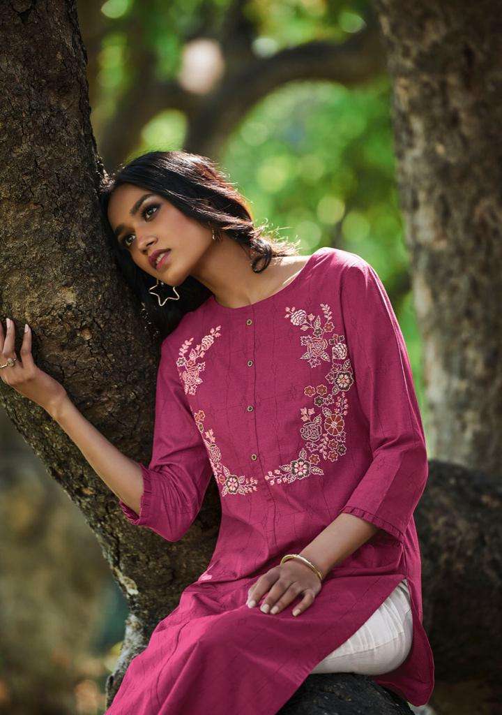 Four buttons Basli Vol 2 Pure cotton Stitch Dobby Heavy Placement Embroideried Kurti