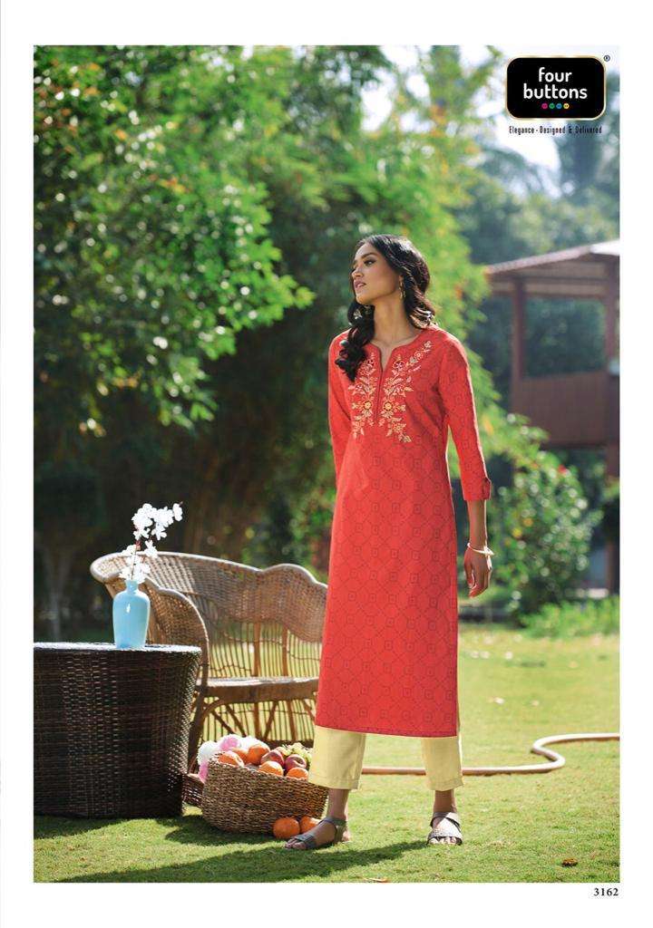 Four buttons Basli Vol 2 Pure cotton Stitch Dobby Heavy Placement Embroideried Kurti