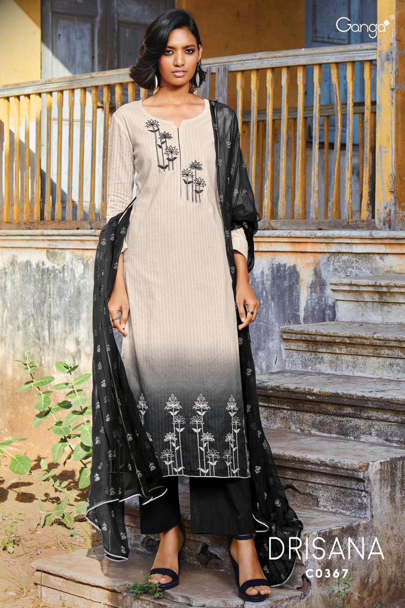 Ganga Suit Drisana Fabric Embroidery Work Salwar Suit In Cotton