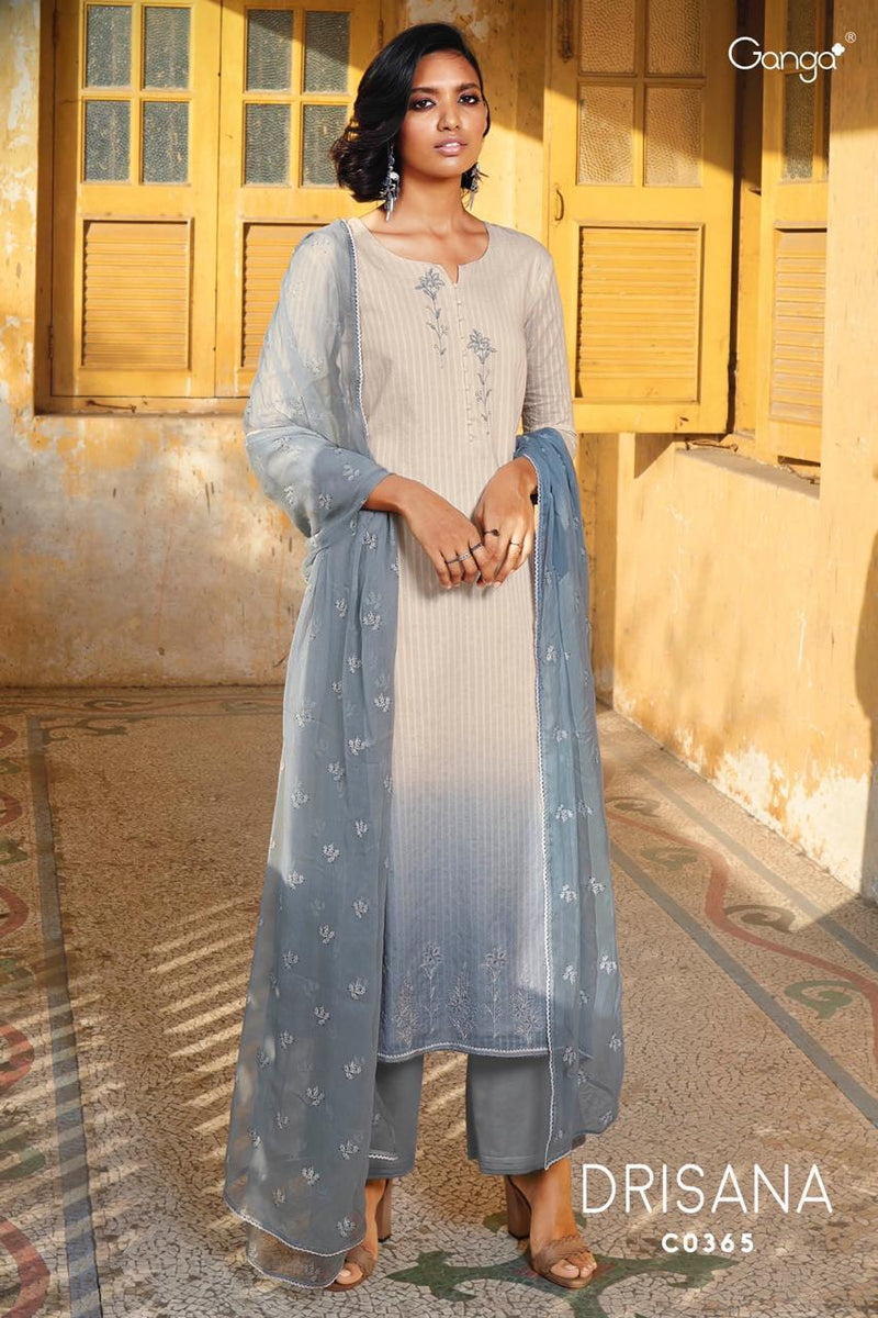 Ganga Suit Drisana Fabric Embroidery Work Salwar Suit In Cotton