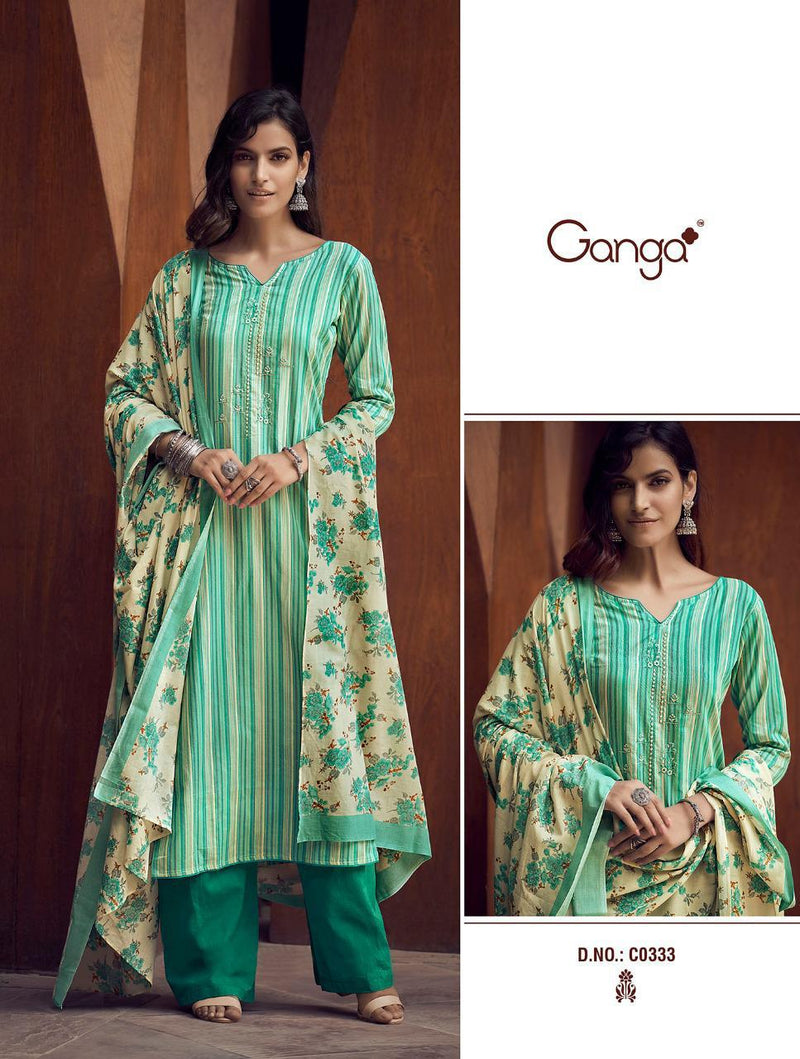 Ganga Suit Seerat Print With Embroidery Work Salwar Suit In Cotton