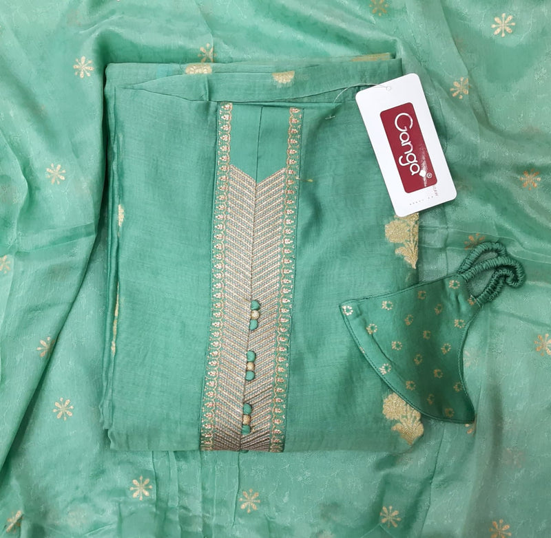 Ganga Fashion Lyla 341 D Pure Silk Jacquard Embroidery Button Work Salwar Kameez