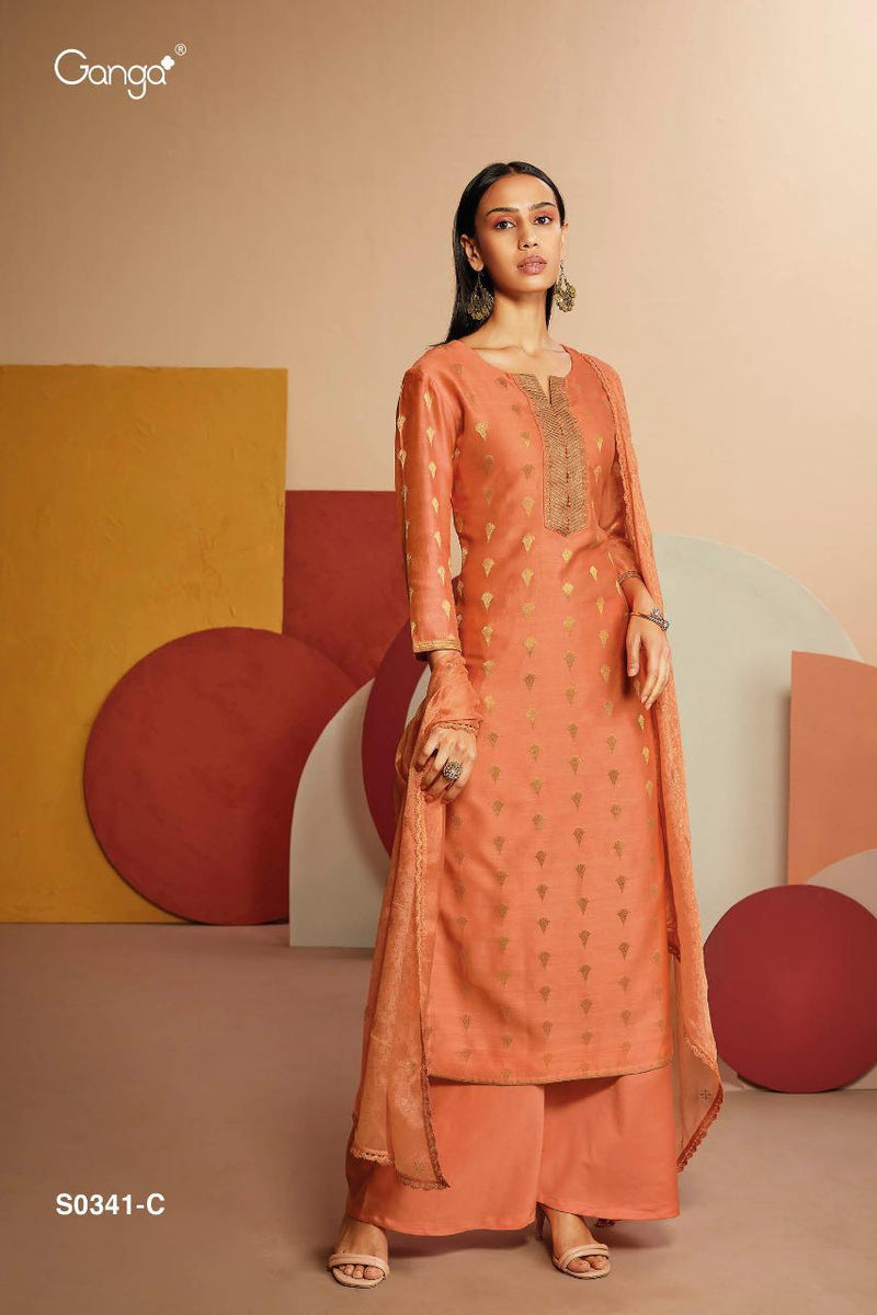 Ganga Suit Lyla 341 C Pure Silk Jacquard Embroidery Work Casual Wear Salwar Kameez