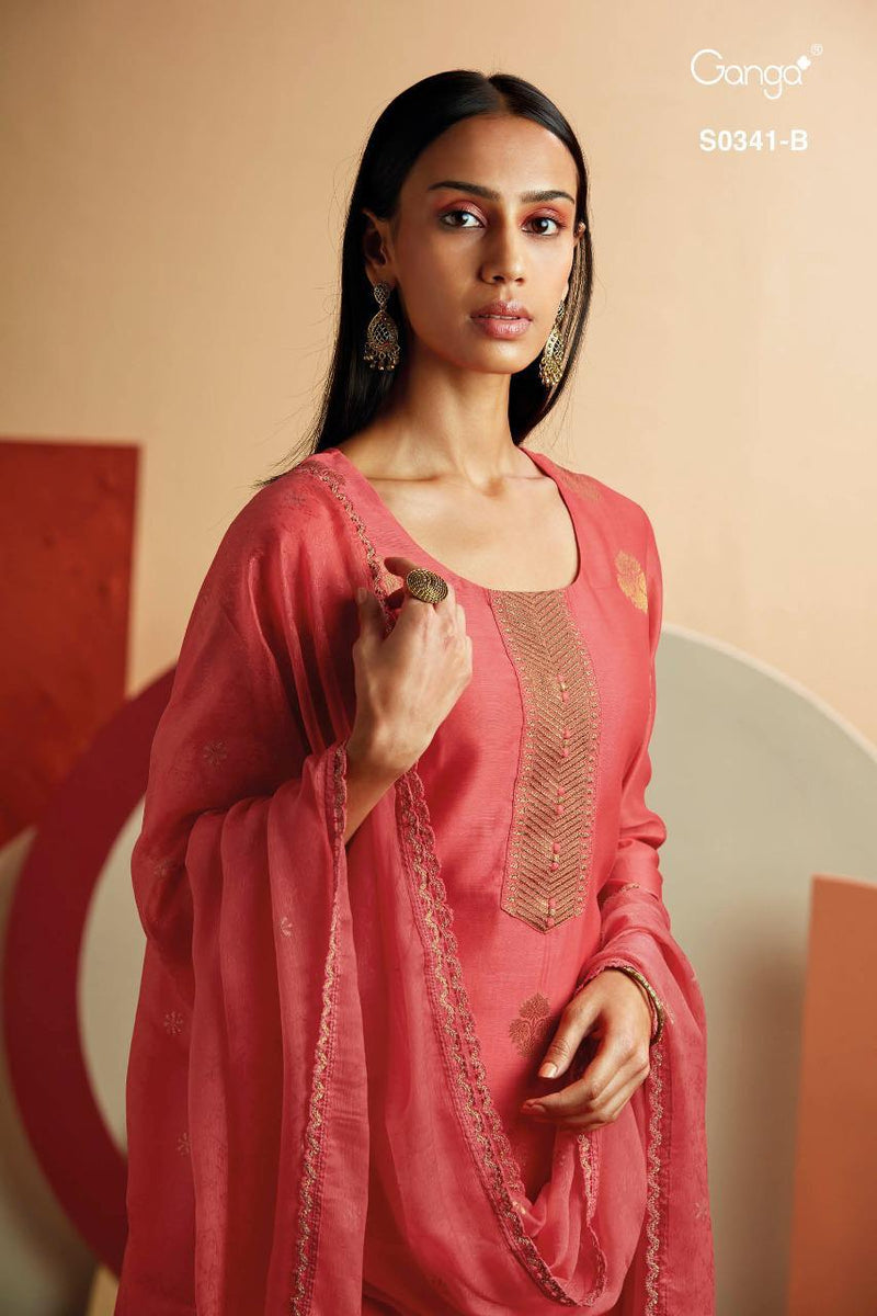 Ganga Fashion Lyla 341 B Pure Silk Jacquard Embroidery Button Work Salwar Kameez