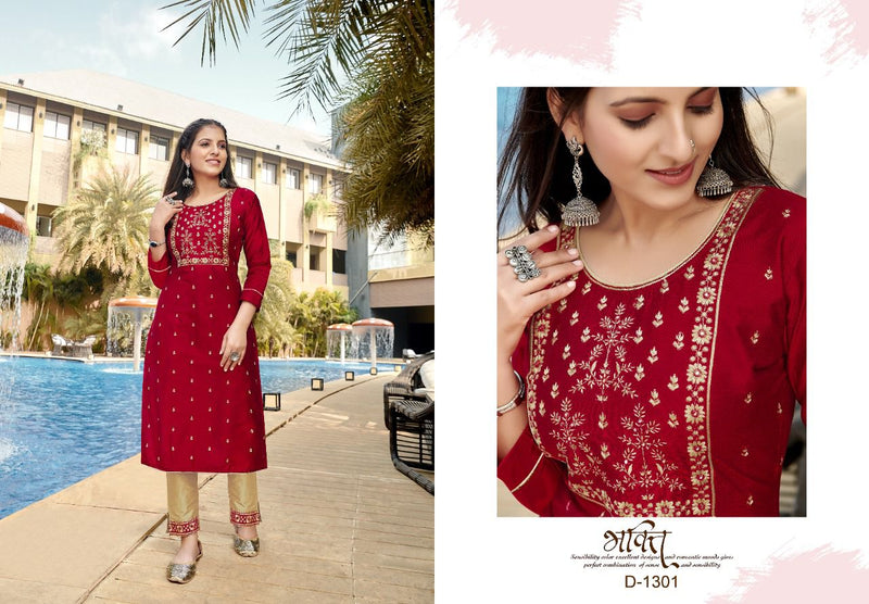 Kapil Trendz Gangor Cotton Silk Fancy Party Wear Embroidered Kurtis With Bottom