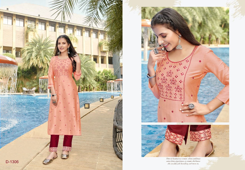 Kapil Trendz Gangor Cotton Silk Fancy Party Wear Embroidered Kurtis With Bottom