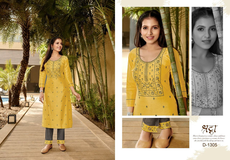 Kapil Trendz Gangor Cotton Silk Fancy Party Wear Embroidered Kurtis With Bottom