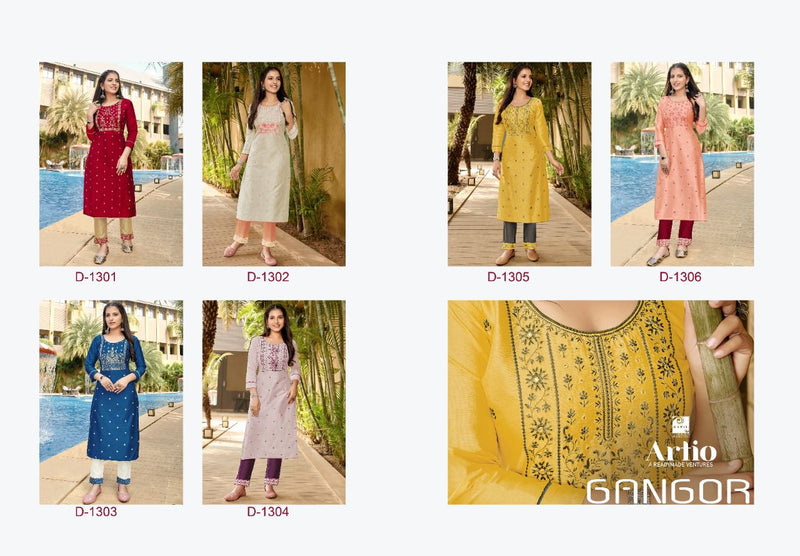 Kapil Trendz Gangor Cotton Silk Fancy Party Wear Embroidered Kurtis With Bottom