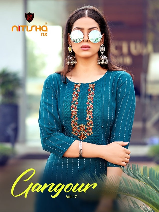Nitish Gangour Vol 7 Pure Cotton With Embroidery Work Stylish Designer Fancy Casual Kurti