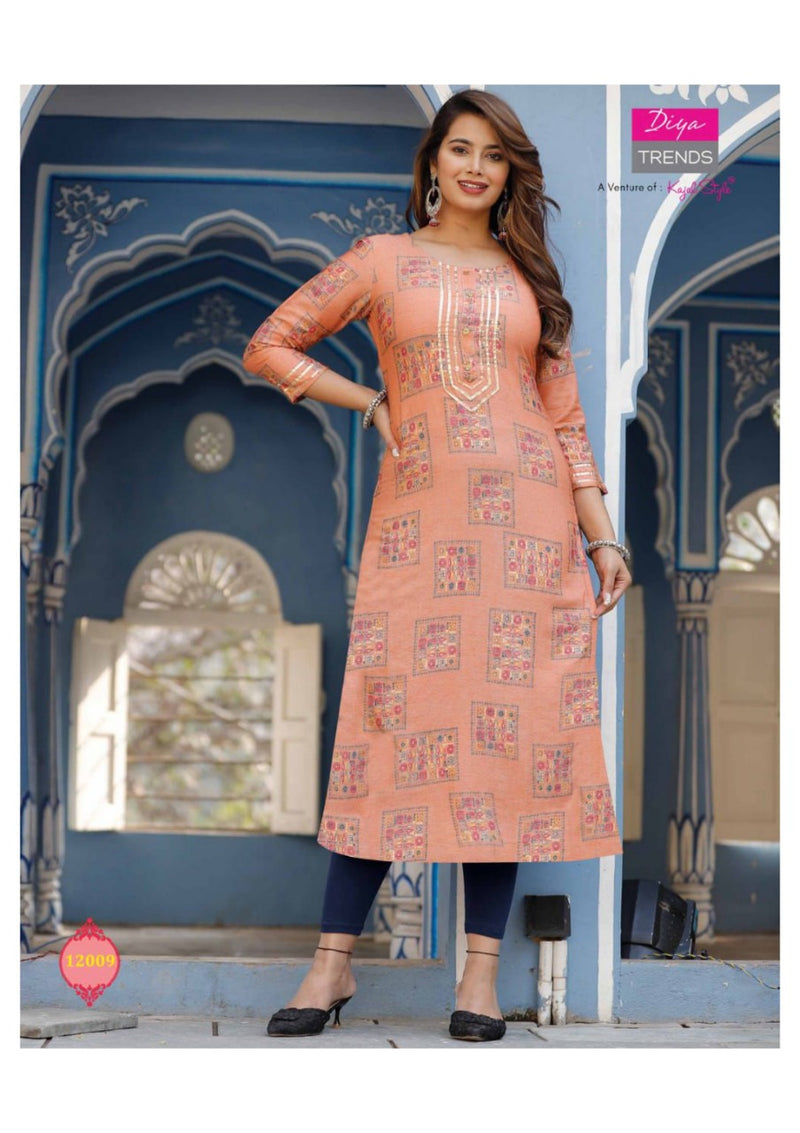 Diya Trends Garden City Vol 12 Capsule Foil Printed Fancy Straight  Party Wear Kurtis