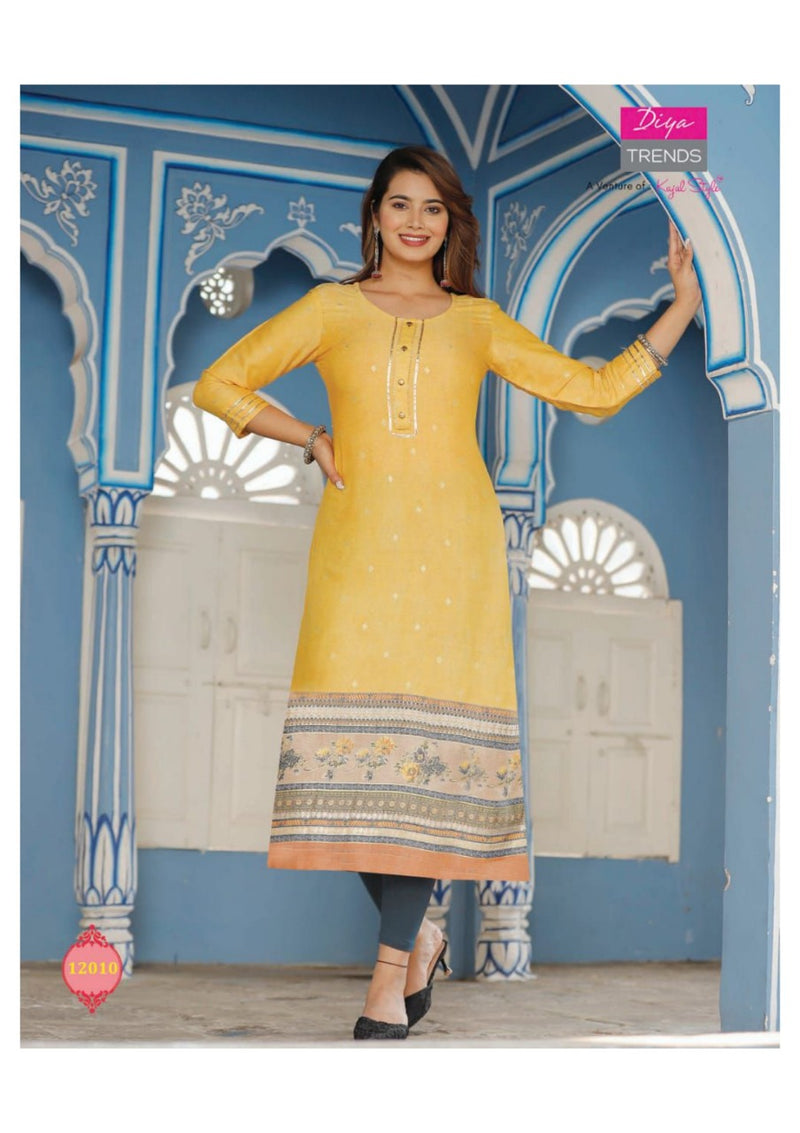 Diya Trends Garden City Vol 12 Capsule Foil Printed Fancy Straight  Party Wear Kurtis