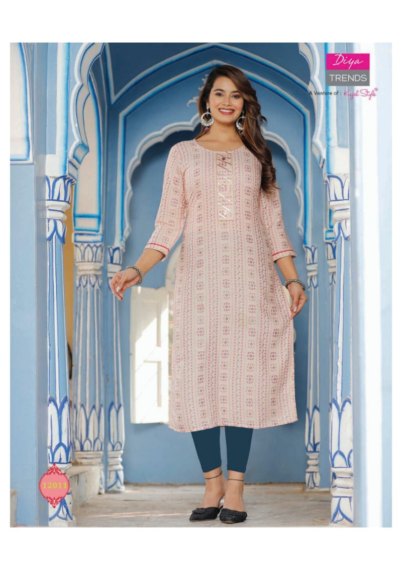 Diya Trends Garden City Vol 12 Capsule Foil Printed Fancy Straight  Party Wear Kurtis