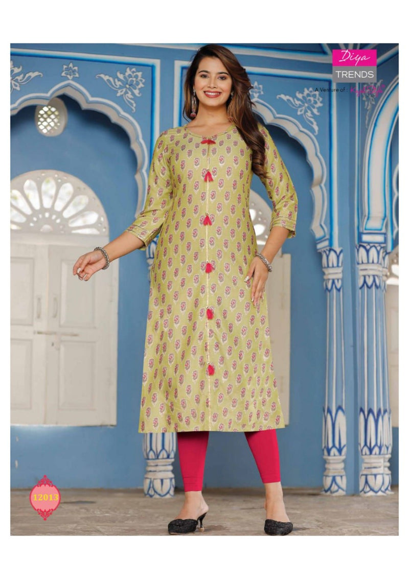 Diya Trends Garden City Vol 12 Capsule Foil Printed Fancy Straight  Party Wear Kurtis