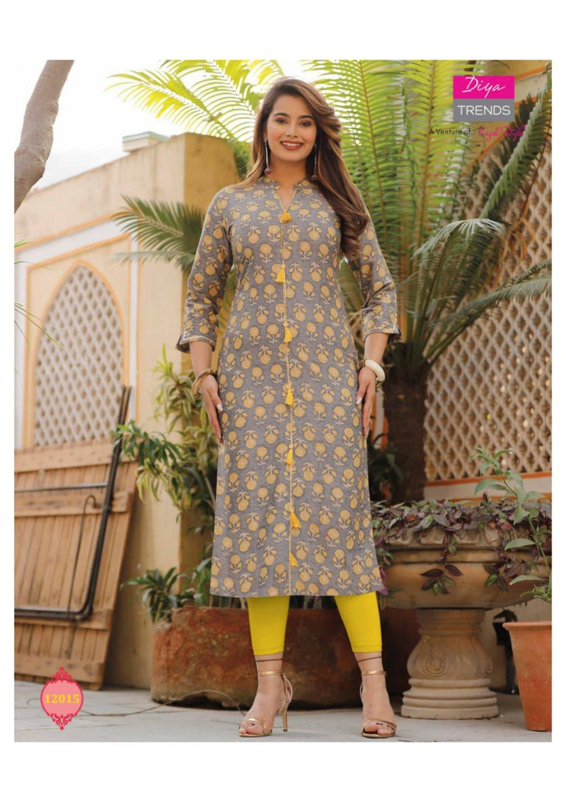 Diya Trends Garden City Vol 12 Capsule Foil Printed Fancy Straight  Party Wear Kurtis