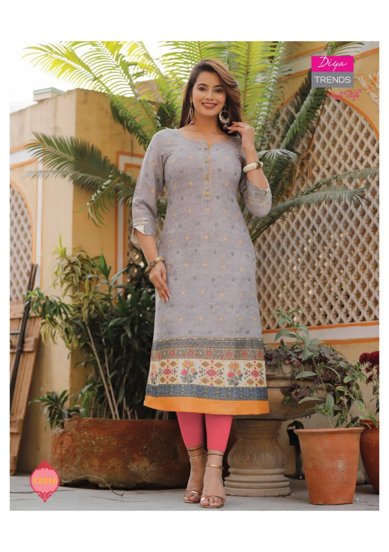 Diya Trends Garden City Vol 12 Capsule Foil Printed Fancy Straight  Party Wear Kurtis