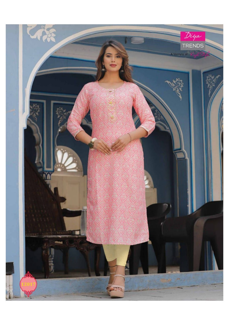 Diya Trends Garden City Vol 12 Capsule Foil Printed Fancy Straight  Party Wear Kurtis