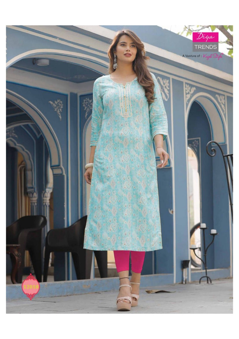 Diya Trends Garden City Vol 12 Capsule Foil Printed Fancy Straight  Party Wear Kurtis
