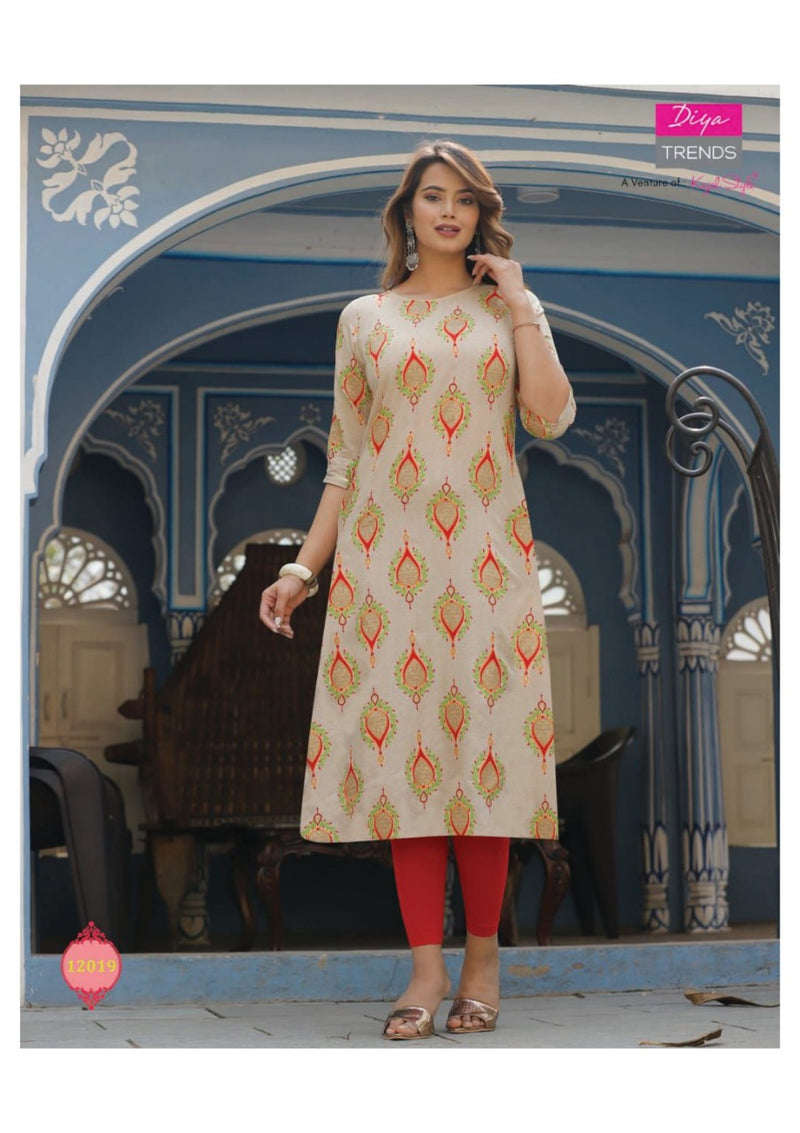 Diya Trends Garden City Vol 12 Capsule Foil Printed Fancy Straight  Party Wear Kurtis