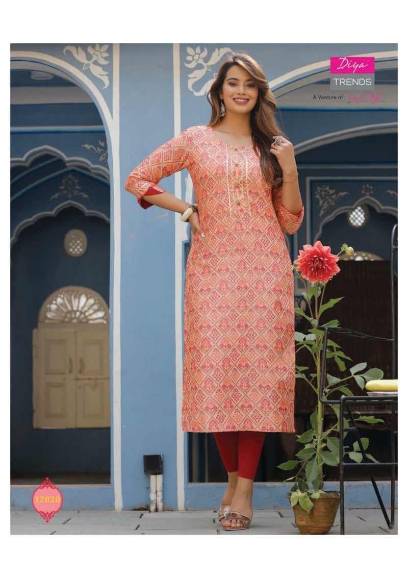 Diya Trends Garden City Vol 12 Capsule Foil Printed Fancy Straight  Party Wear Kurtis