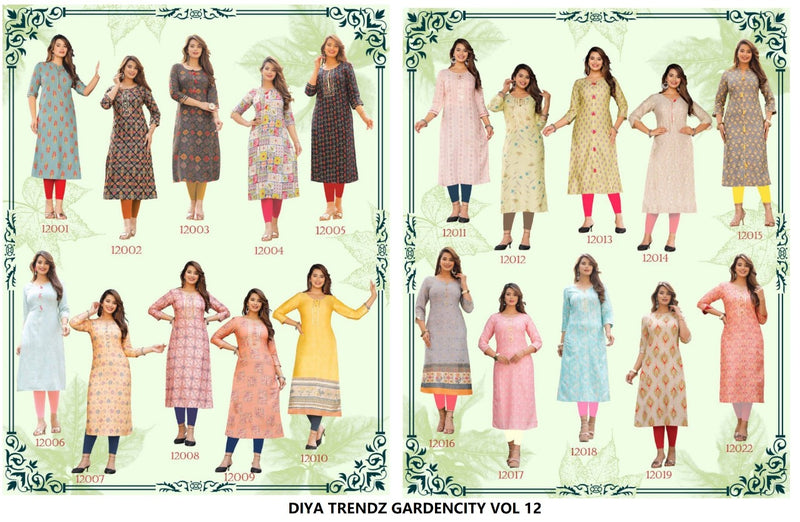 Diya Trends Garden City Vol 12 Capsule Foil Printed Fancy Straight  Party Wear Kurtis