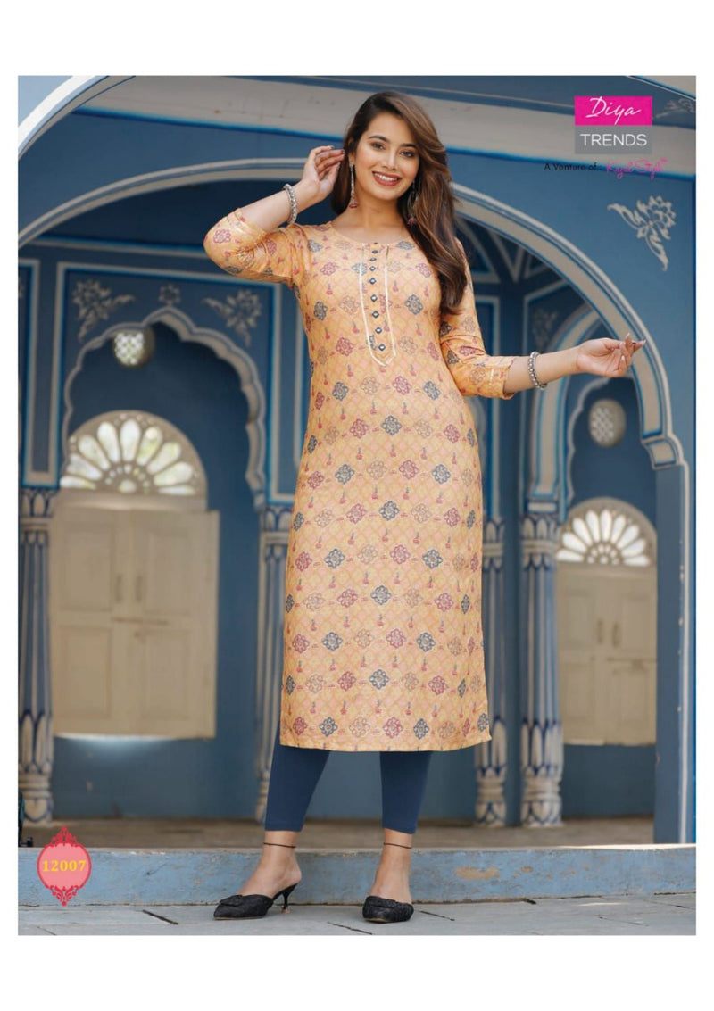 Diya Trends Garden City Vol 12 Capsule Foil Printed Fancy Straight  Party Wear Kurtis