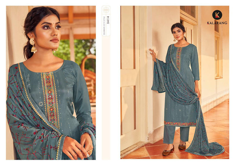 Kalarang Gazal Viscose Upada Silk Designer Salwar Suits With Embroidery & Sequence Work