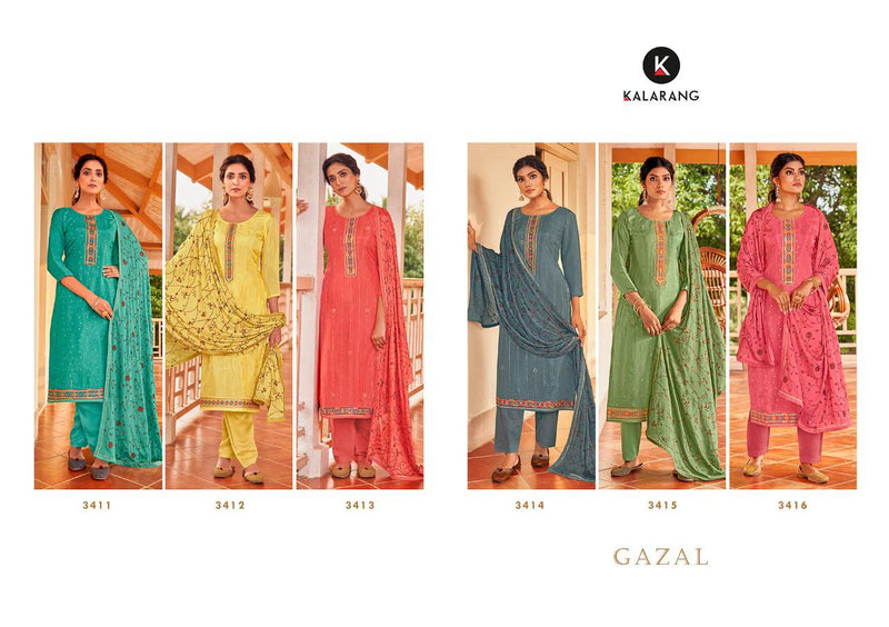 Kalarang Gazal Viscose Upada Silk Designer Salwar Suits With Embroidery & Sequence Work