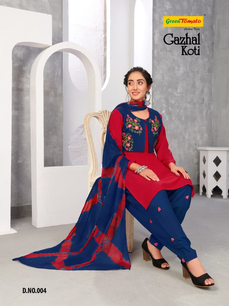 Blue Embroidery & Cording Work Net Partywear Suit With Koti - Zakarto