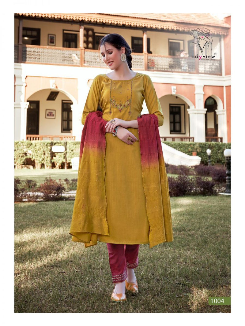 Ladyview Geet Viscose Silk Designer Festive Wear Kurtis With Bottom & Dupatta