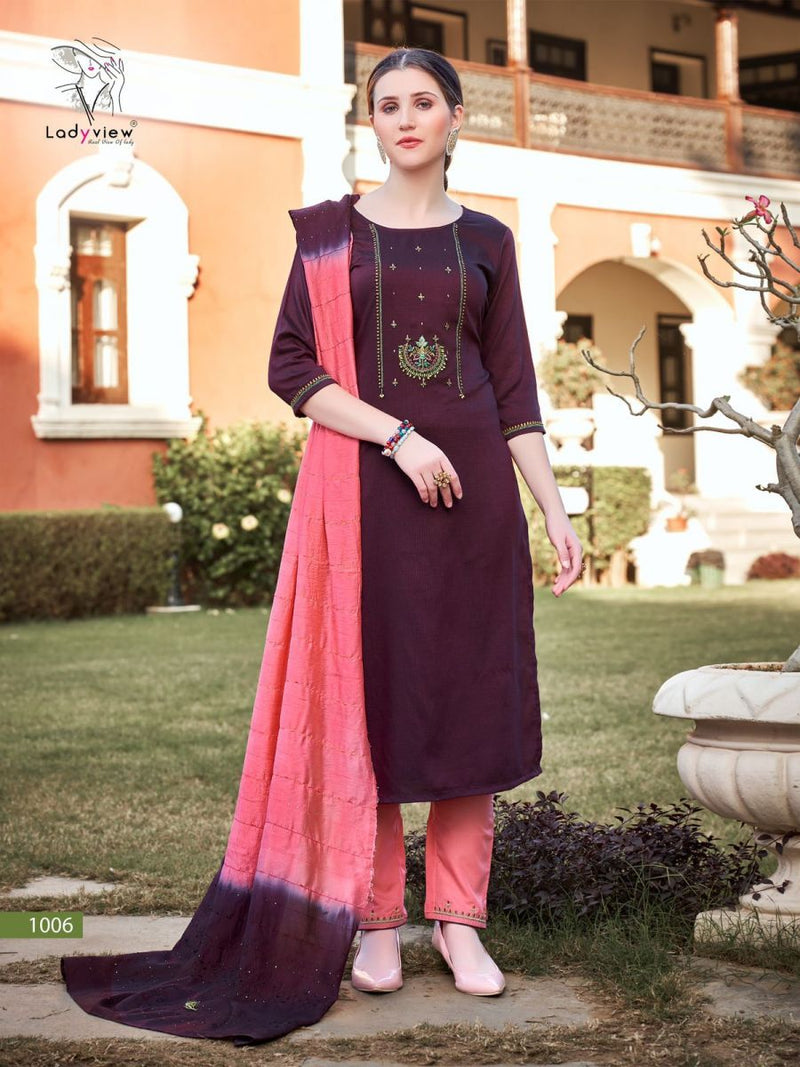 Ladyview Geet Viscose Silk Designer Festive Wear Kurtis With Bottom & Dupatta