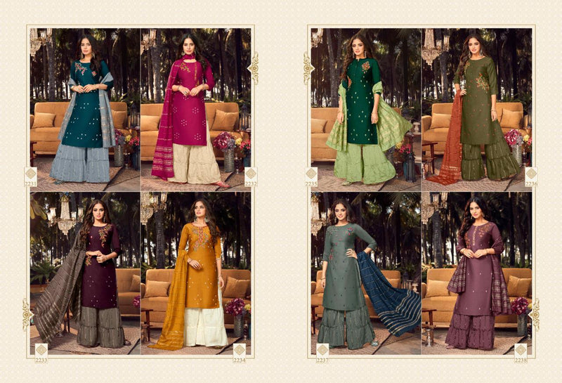 Anju Fabrics Ghoomer Vol 3 Bemberg Silk Party Wear Kurtis With Sharara Bottom