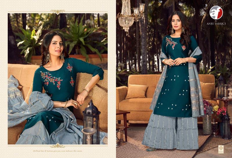 Anju Fabrics Ghoomer Vol 3 Bemberg Silk Party Wear Kurtis With Sharara Bottom