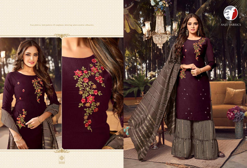 Anju Fabrics Ghoomer Vol 3 Bemberg Silk Party Wear Kurtis With Sharara Bottom